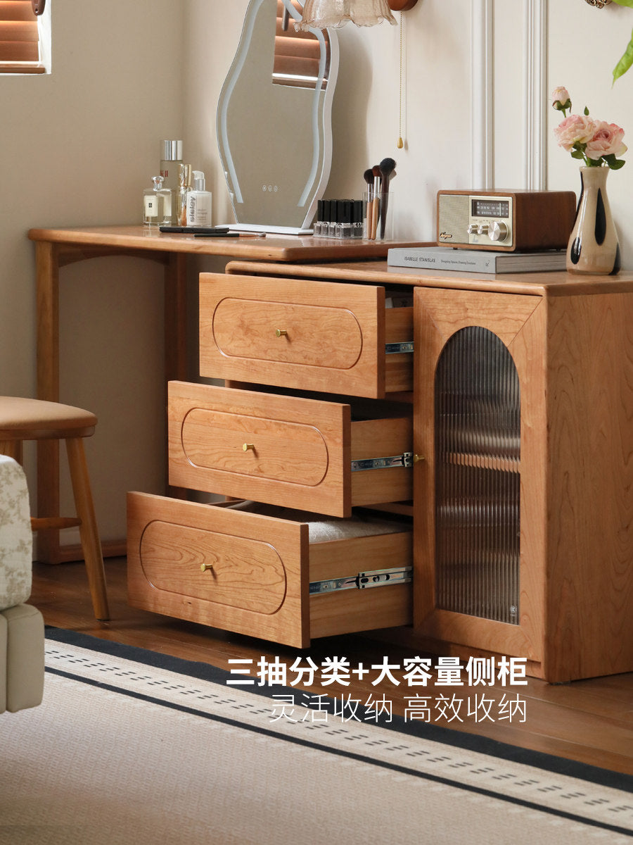 Solid wood integrated dresser and chest of drawers, bedroom cherry wood telescopic vanity table, French vintage dressing table